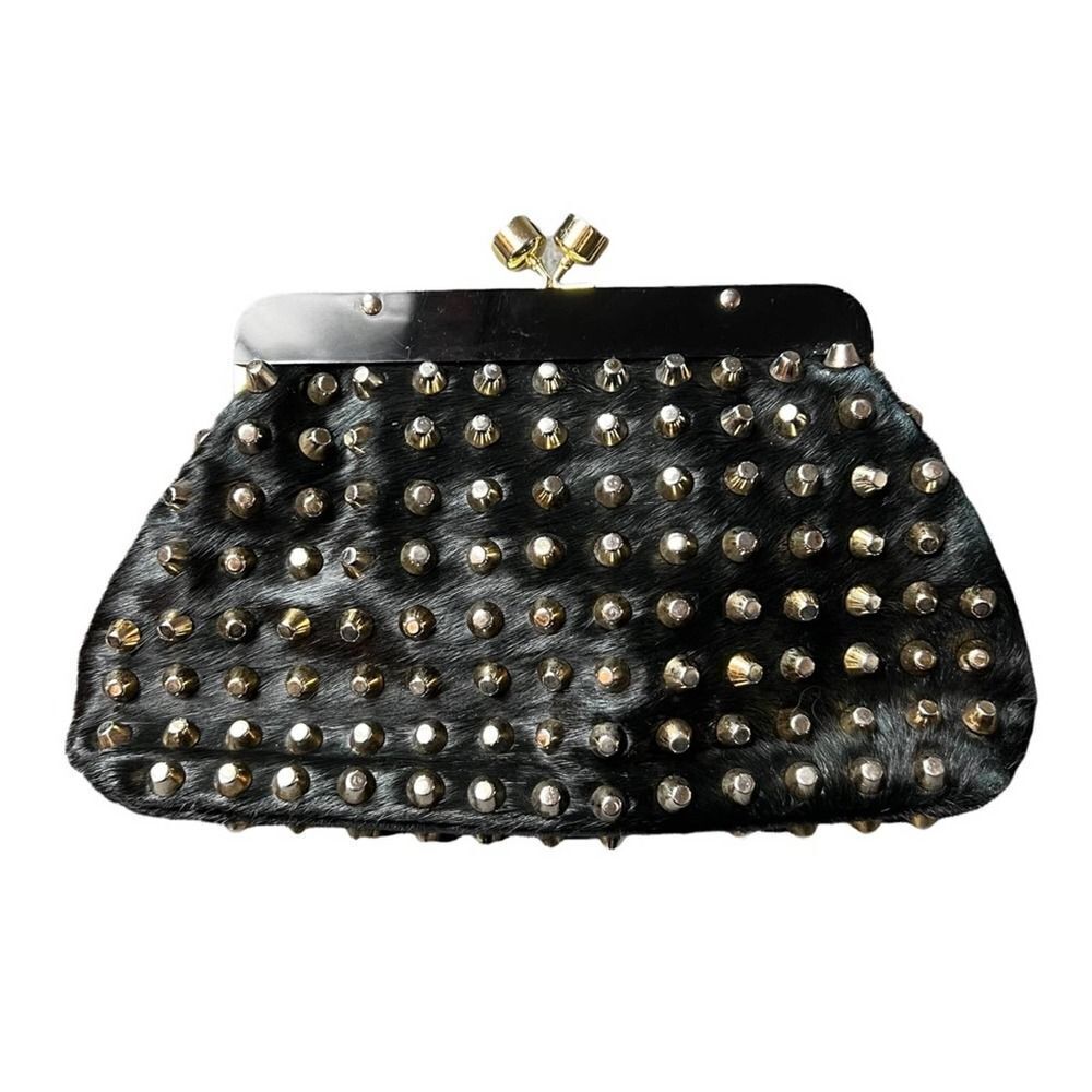 House Of Harlow 1960 Tilly Hair Calf Studded Clutch Bag